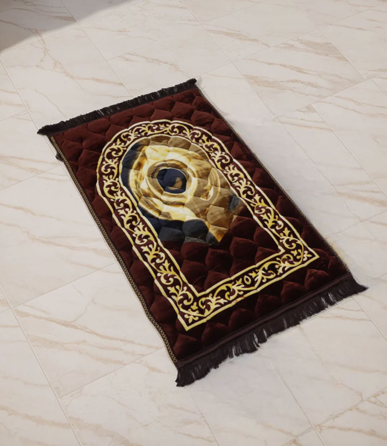 Kiswah Printed Prayer Mat-Chocolate Brown